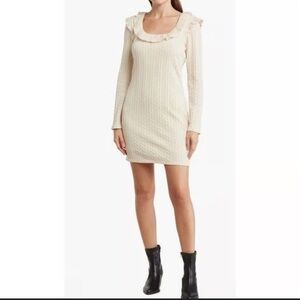 19 Cooper Elegant Cream Ruffle Sweater Dress
